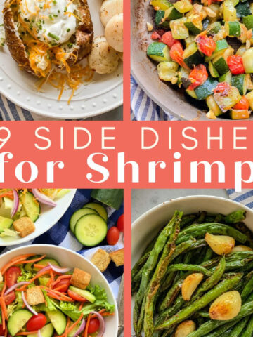 Baked potato, diced zucchini, salad, and green beans with recipe title text on image for Pinterest.